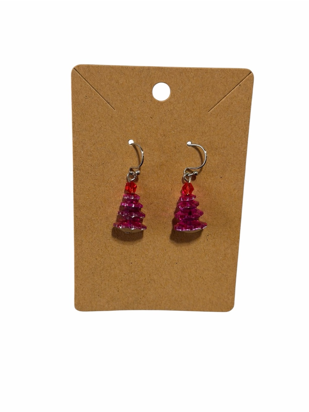 Pink Crystal Christmas Tree Tiered Drop Earrings